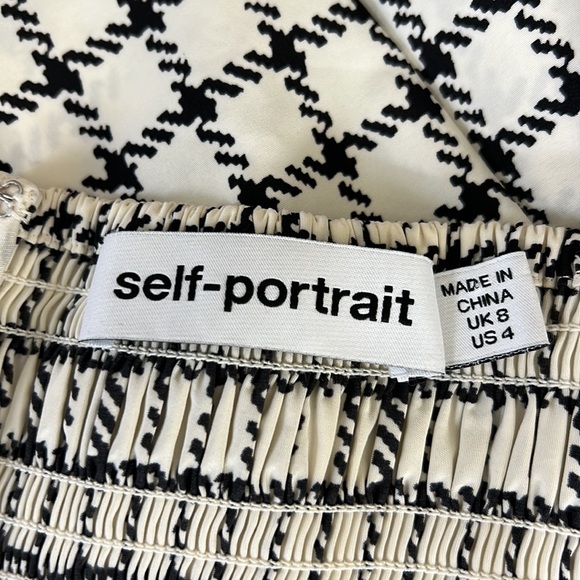 NWOT Self-Portrait Puff Sleeve Monochrome Check Mini Dress - sz 4US - Picture 7 of 7